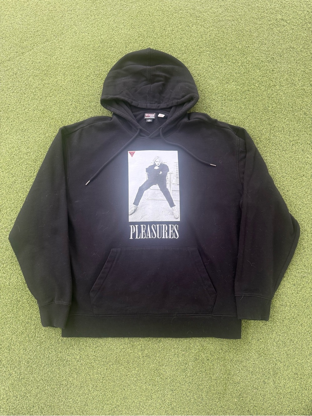 RARE MODERN DESIGNER STREETWEAR Y2K GUESS x PLEASURES GRAPHIC MODEL HOODIE